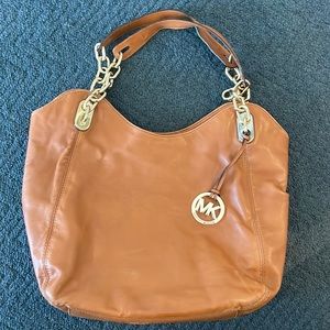 Michael Kors Lillie Gold Chain Leather Purse Brown